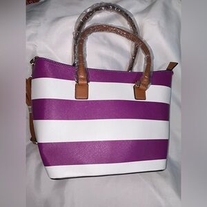Purse NEW Purple and White Striped Women's Tote Bag Crossbody Spring Casual Chic
